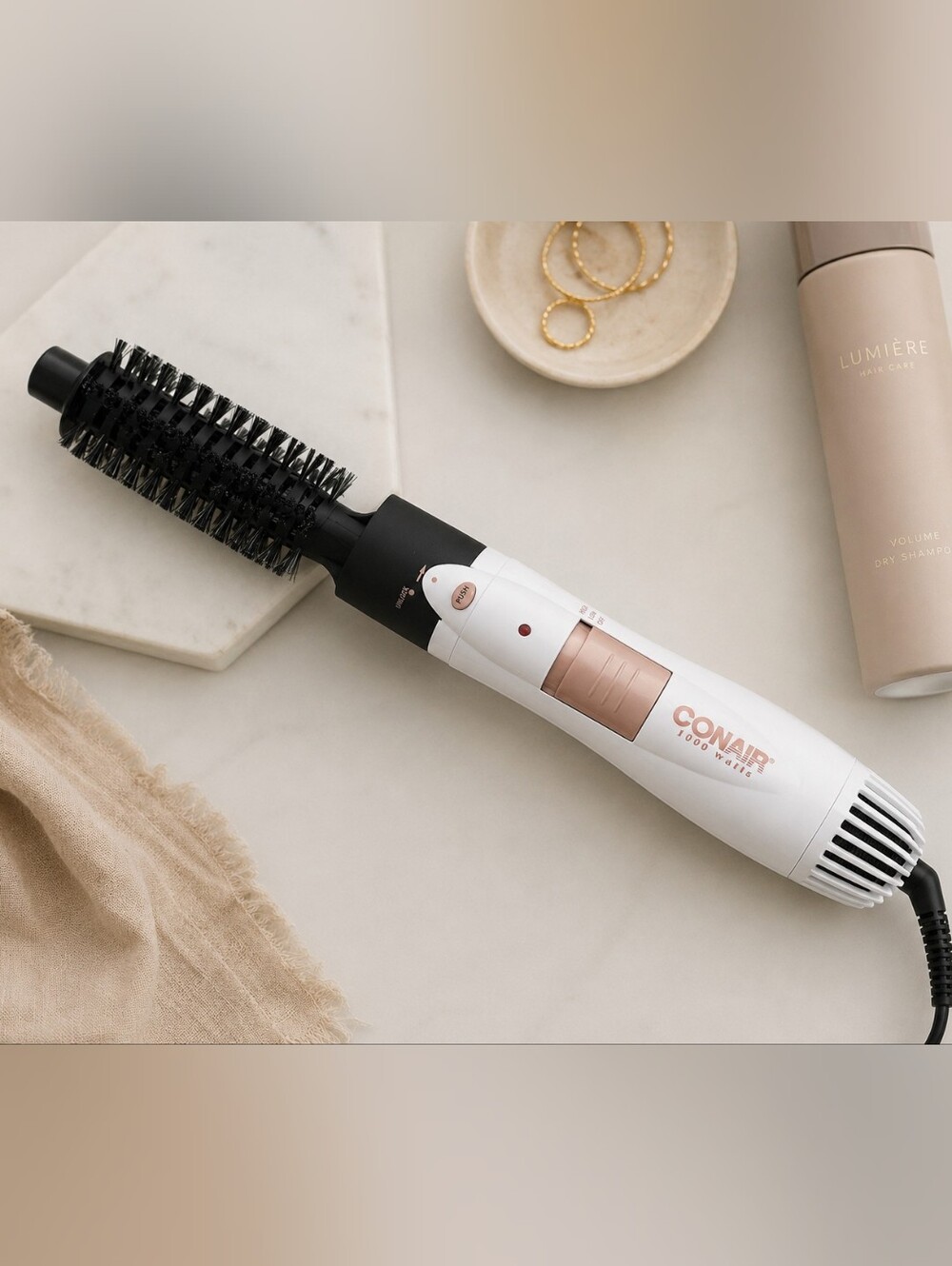 Conair 1000 Watt Hot Air Styling Brush White Rose Gold EUC